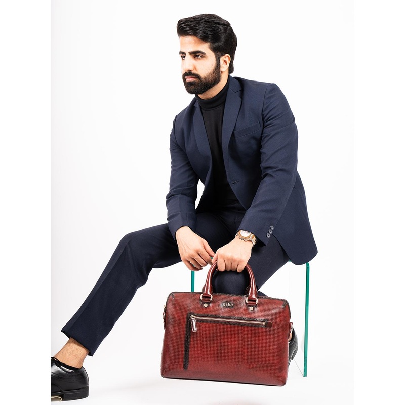 Eske Men Maroon Textured Leather  13\