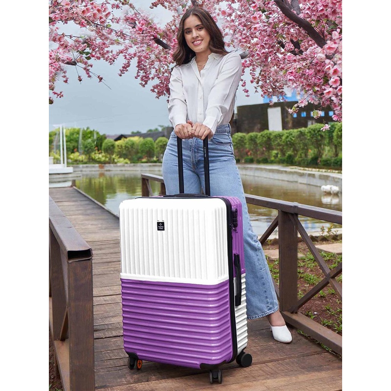 Nasher Miles Istanbul Hard-Sided ABS and PC Large White Purple Trolley Bag – 28Inch 75cm