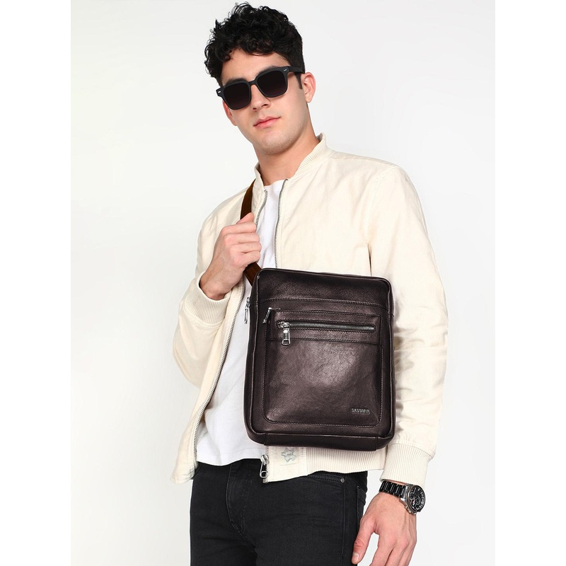 Sassora Unisex Leather Structured Crossbody Messenger Bag