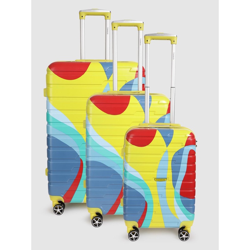 Teakwood Leathers Set of 3 Carnival Print 360 Degree Rotation Hard Trolley Bags 182.3L
