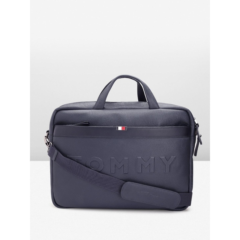 Tommy Hilfiger Men Navy Blue Leather Laptop Bag