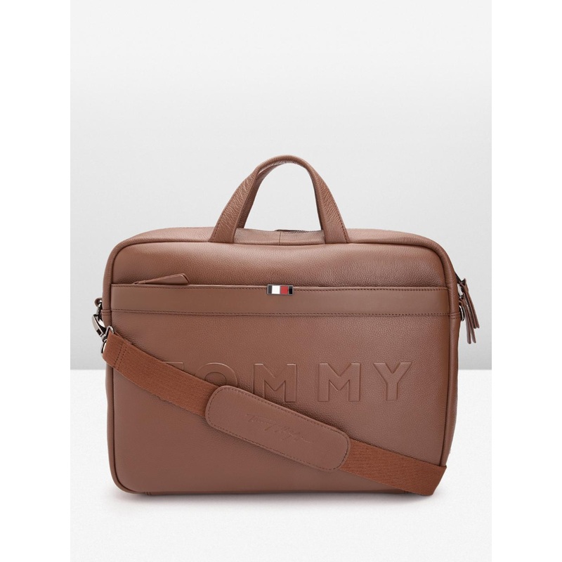 Tommy Hilfiger Men Tan Leather Laptop Bag