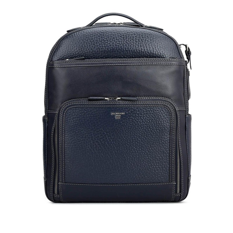 Da Milano Men Textured Leather Laptop Backpack