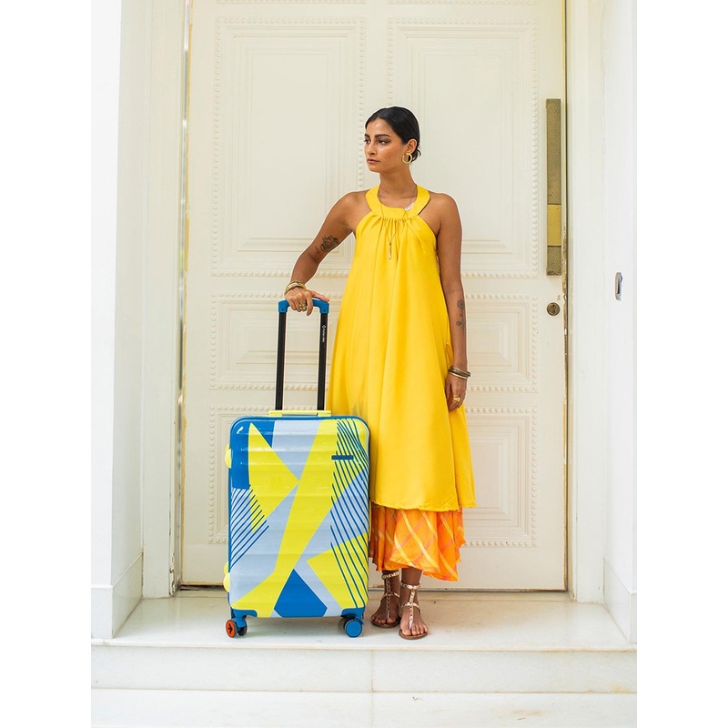 Nasher Miles Chicago Hard-Sided Polycarbonate Cabin Lemon-Teal Trolley Bag – 20Inch 55cm