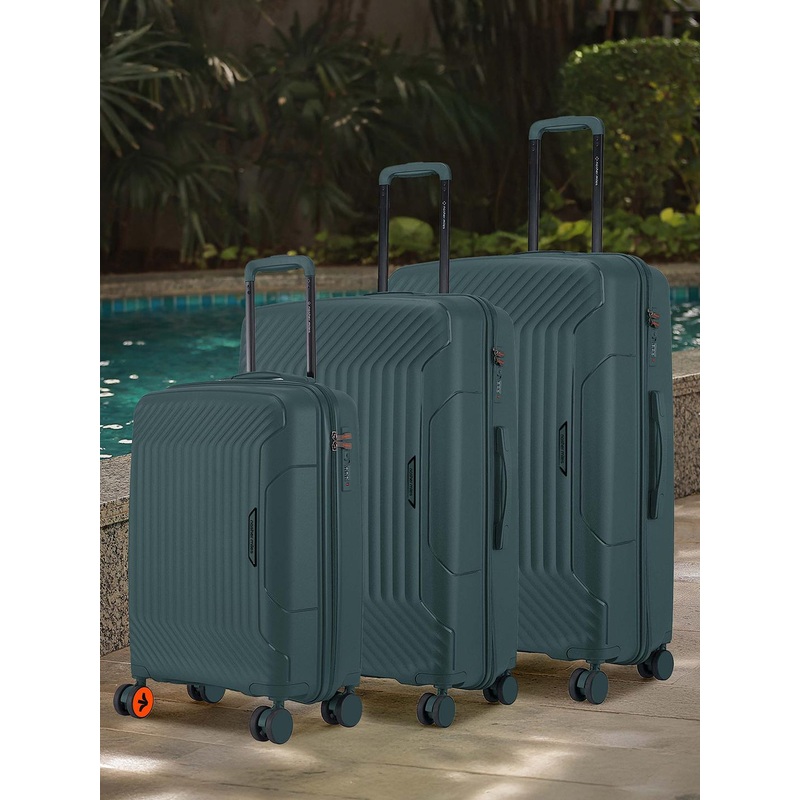Nasher Miles Coorg Hard Polypropylene Set of 3 S\u002FM\u002FL Olive Green Trolley Bags 55-65-75cm