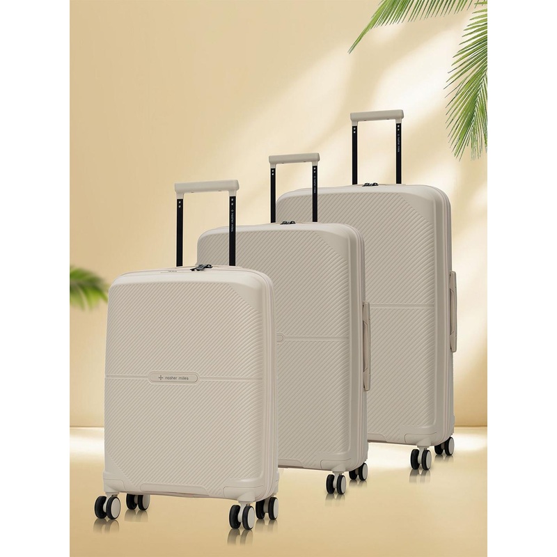 Nasher Miles Hawaii Polypropylene TSA Lock Set of 3 S\u002FM\u002FL White Trolley Bags (55-65-75 cm)
