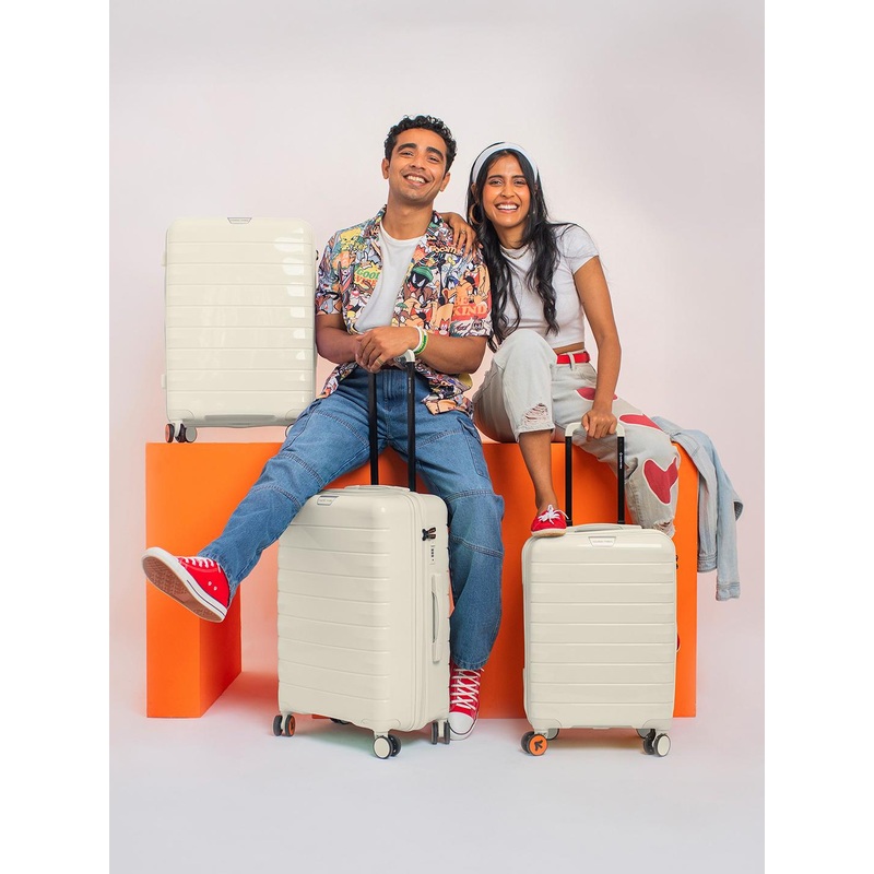 Nasher Miles Vienna Polypropylene Set of 3 S\u002FM\u002FL Cream Trolley Bags (55-65-75 cm)