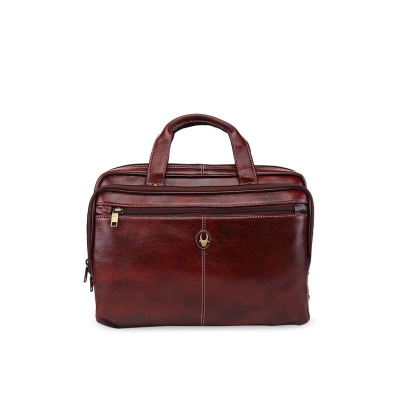 WildHorn Men Maroon Solid 15 Inch Leather Laptop Bag