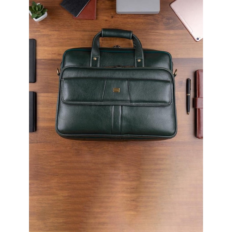 BRAND LEATHER Men Solid Leather Laptop Bag with Detachable Sling Strap