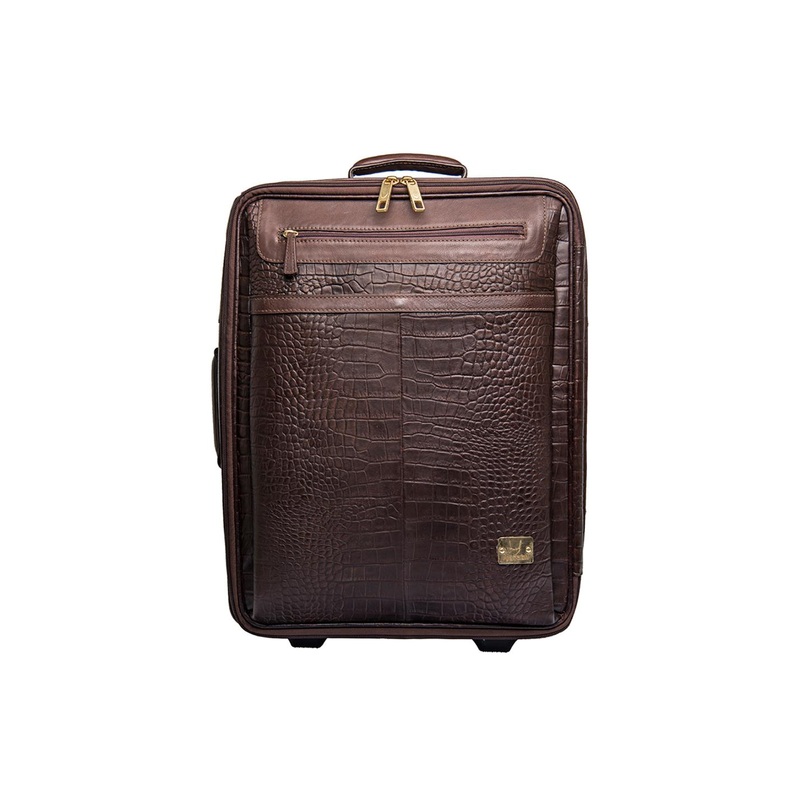 Hidesign Unisex Coffee Brown Textured Leather Cabin Trolley Suitcase