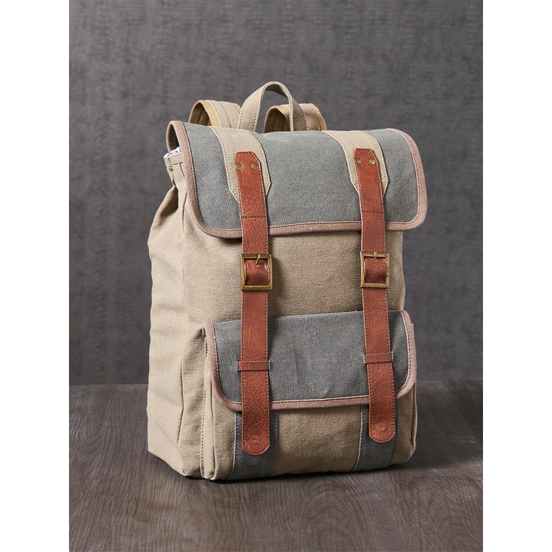 Mona B Unisex Brown & Grey Backpack with Laptop Sleeve