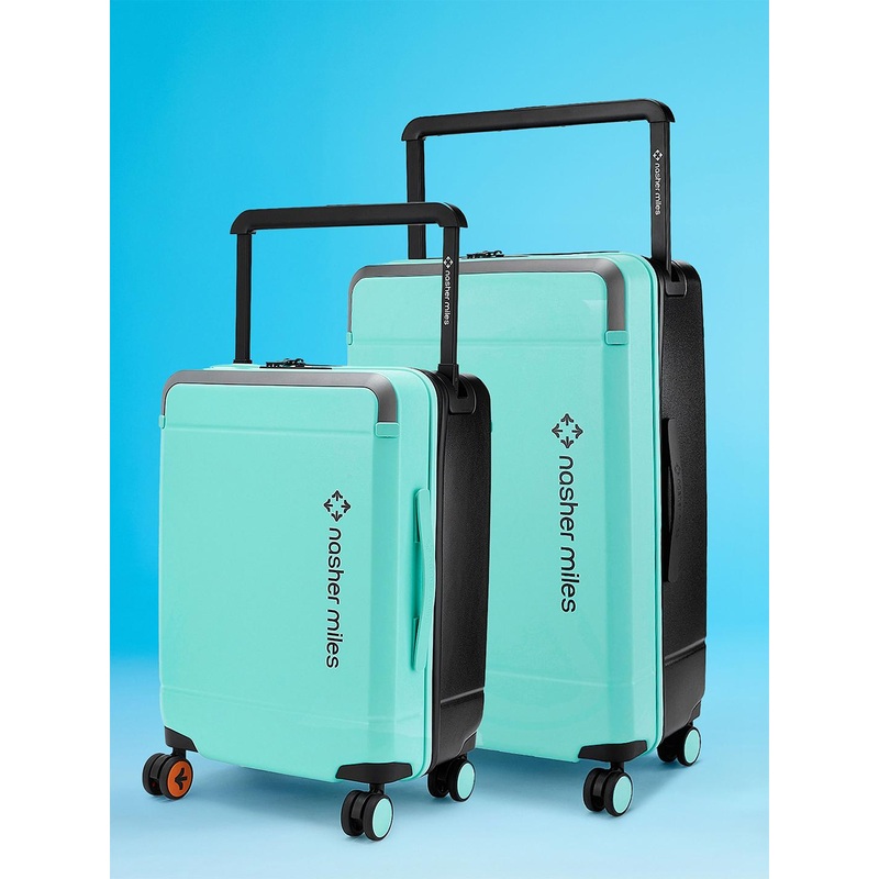 Nasher Miles Oslo Polycarbonate Set of 2 S\u002FM Pastel Green Black Trolley Bags 55 & 66 cm