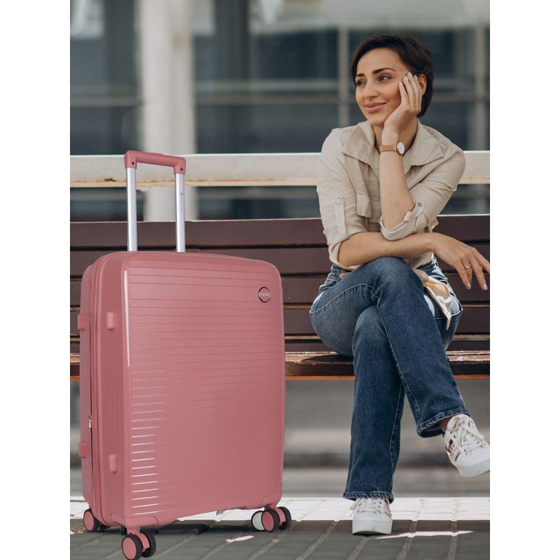 Polo Class Set Of 3 Unisex Pink Striped Hard-Sided Trolley Bags