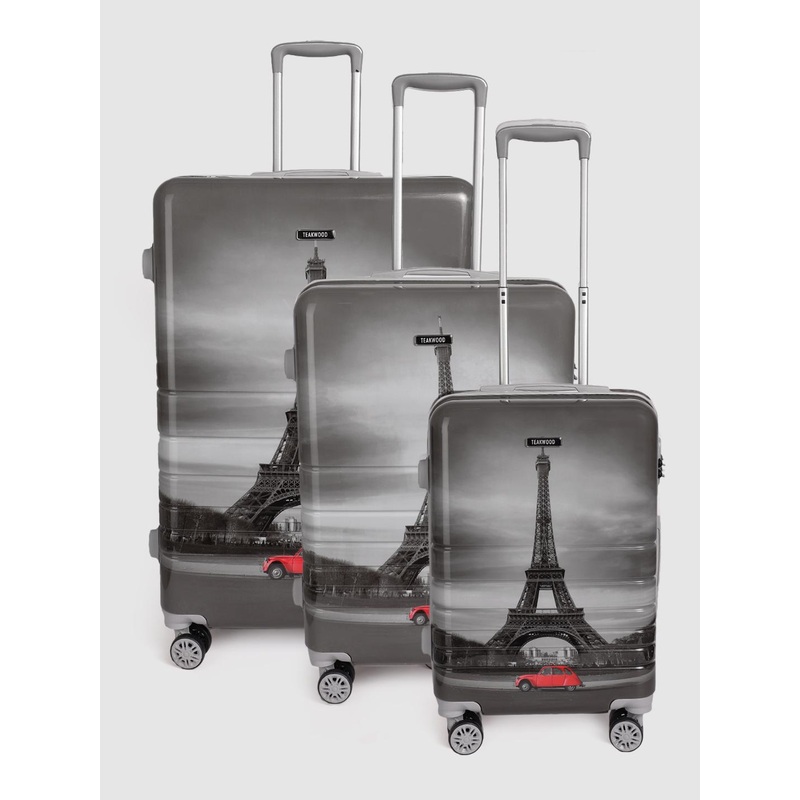 Teakwood Leathers Set of 3 Paris Print 360 Degree Rotation Hard Trolley Bags 182.3L
