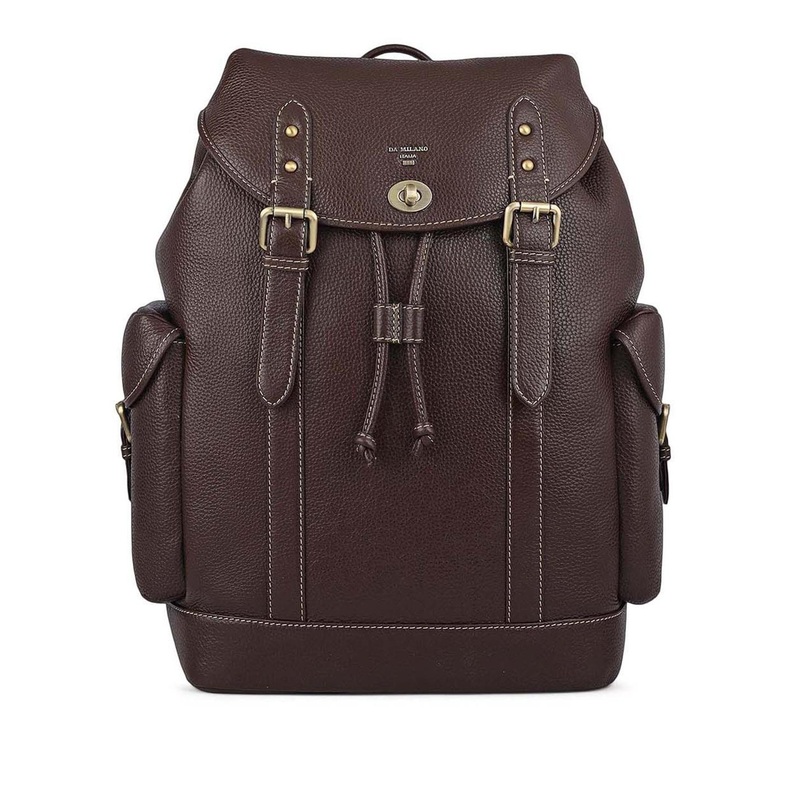 Da Milano Men Self Design Ergonomic Shoulder Strap Leather Backpack
