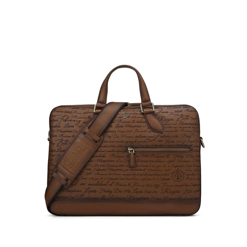 Da Milano Men Typography Printed Zip Leather Laptop Bag