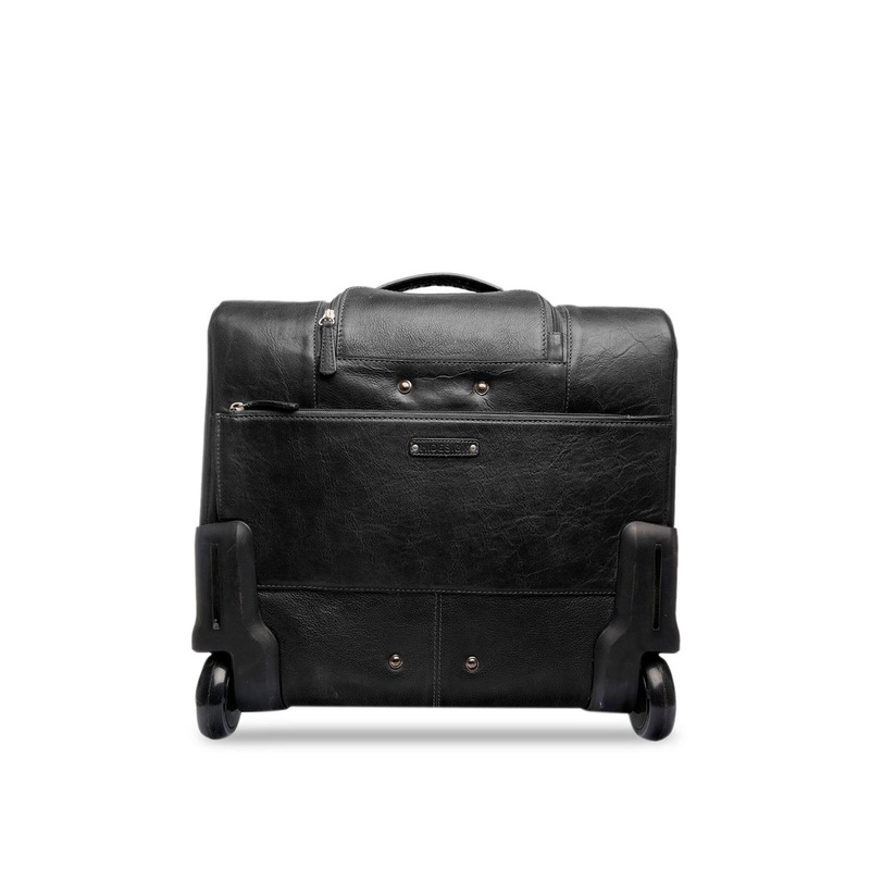 Hidesign Black Solid Leather Overnighter Trolley Bag