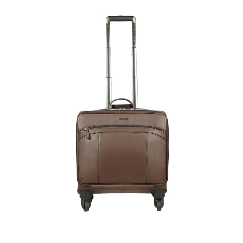 Hidesign Unisex Coffee Brown Solid Leather Cabin Trolley Suitcase