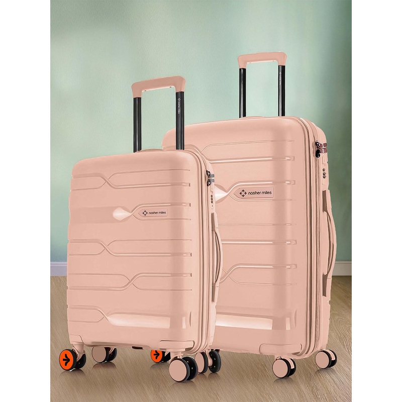 Nasher Miles Set Of 2 Paris Polypropylene Medium-Large Peach Trolley Bags (65-75 cm)