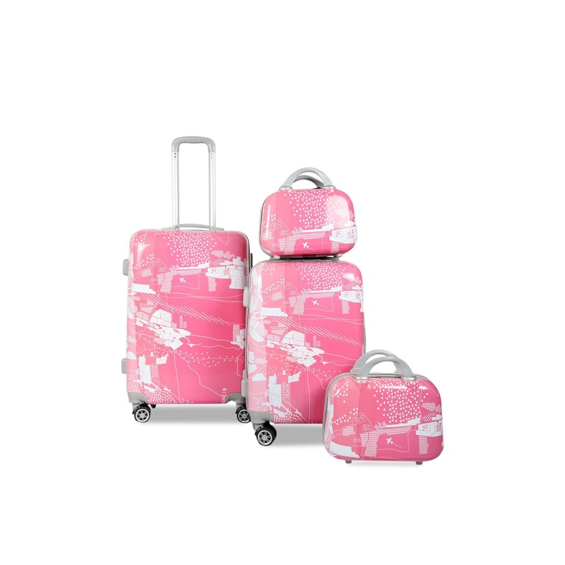 Polo Class Pink 4-Pieces Printed Hard Case Luggage Trolley & Vanity Bag Set