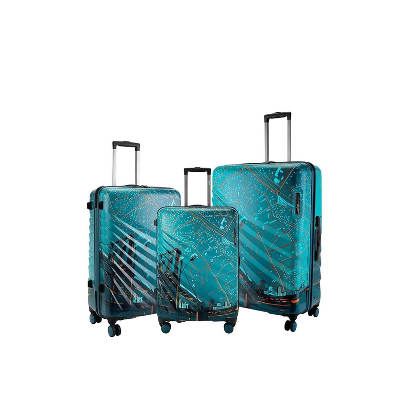 Safari Select Brooklyn Set of 3 Teal Printed Polycarbonate with TSA Lock Trolley Bag