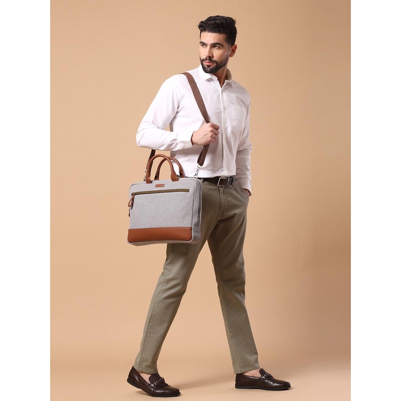 AQUATAN Men Colourblocked Up To 14 inches Canvas and Vegan Leather Laptop Bag