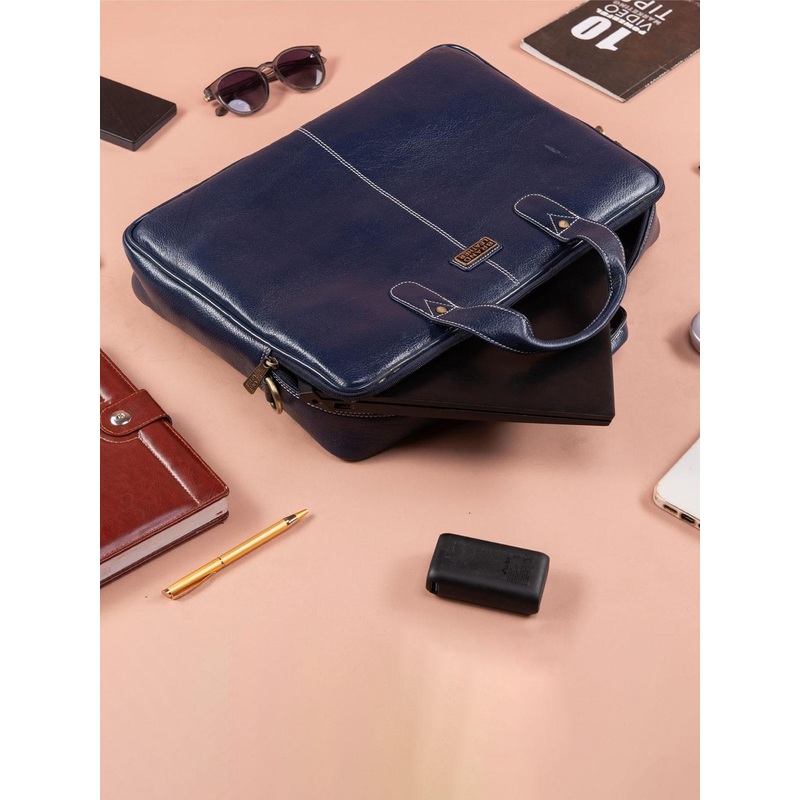 BRAND LEATHER Men Genuine Leather Padded Laptop Bag With Detachable Sling Strap