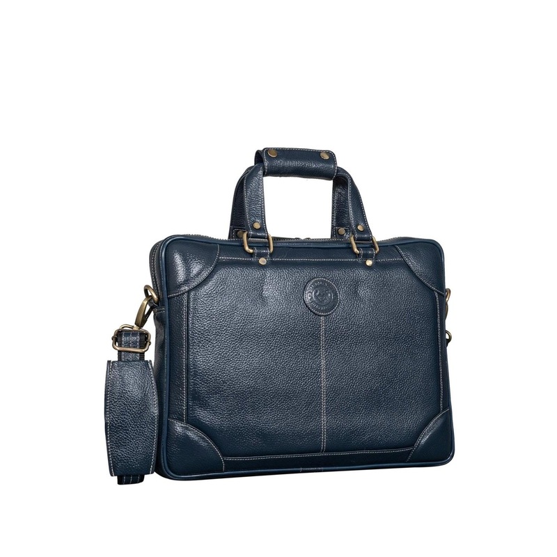 BRAND LEATHER Men Genuine Leather Solid Detachable Sling Strap Laptop Bag