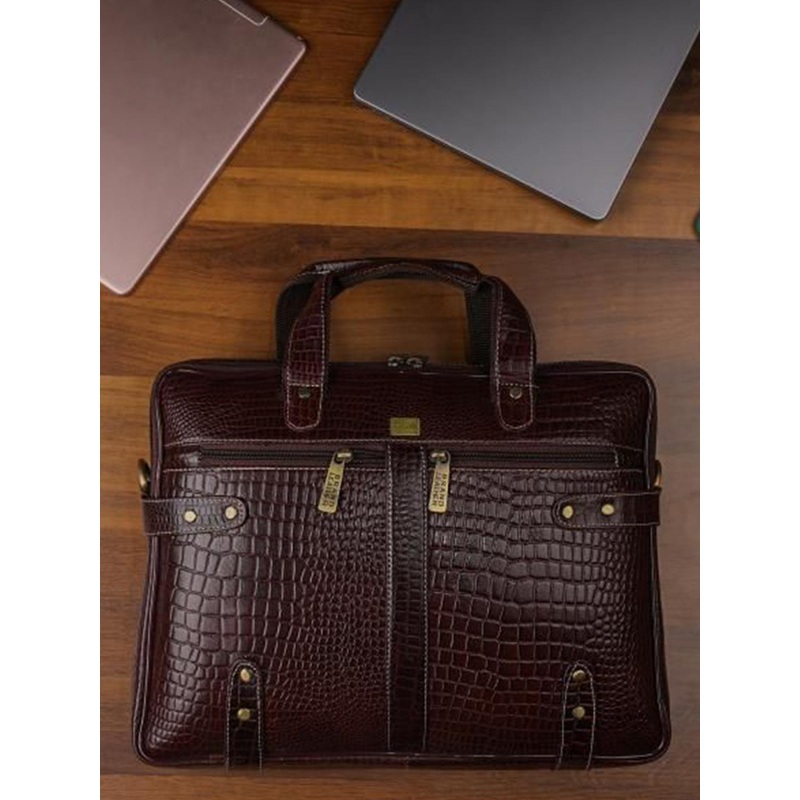 BRAND LEATHER Men Textured Genuine Leather Laptop Bag
