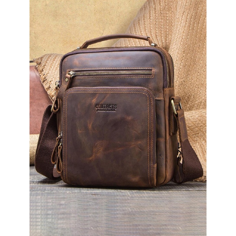 CONTACTS Men Brown Solid Leather Messenger Bag