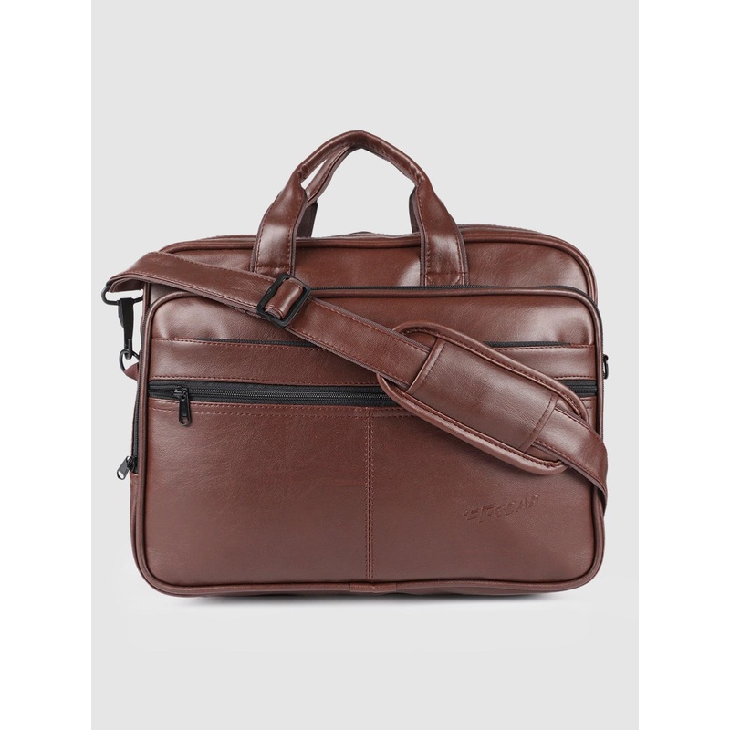 F Gear Unisex Tan Brown Hamilton Solid Laptop Bag