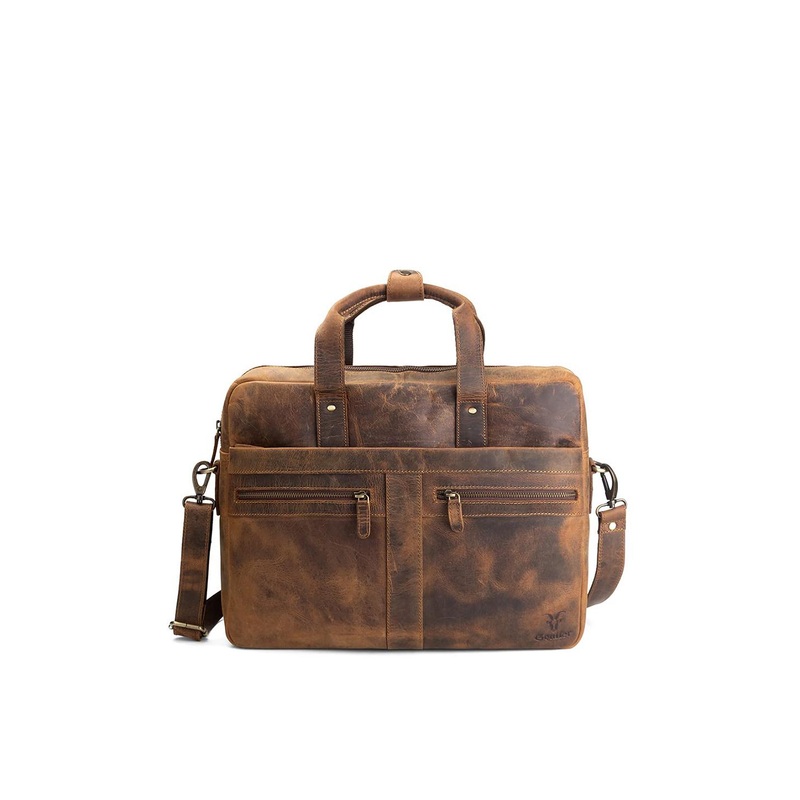 Goatter Men Brown Leather Laptop Bag
