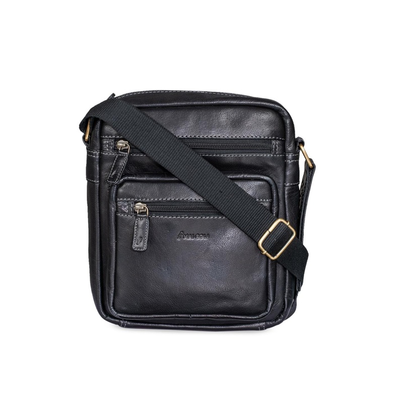 MAI SOLI Men Black Solid Leather Messenger Bag