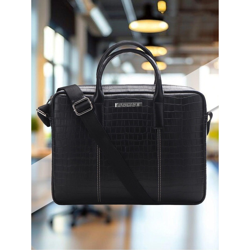 Police Men Textured PU Laptop Bag