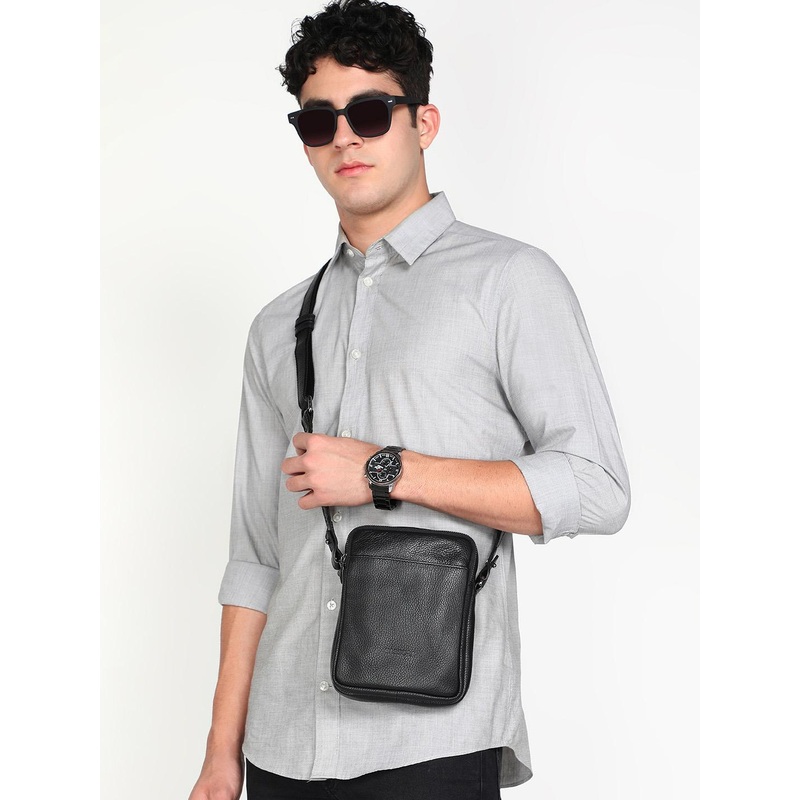 Sassora Textured Leather Structured Sling Bag