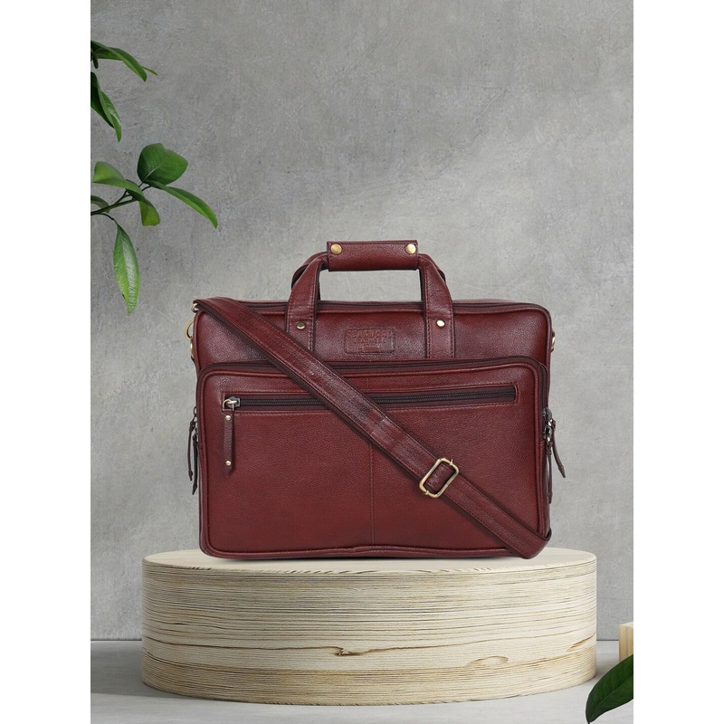 Teakwood Leathers Unisex Brown & Gold-Toned Leather Laptop Bag
