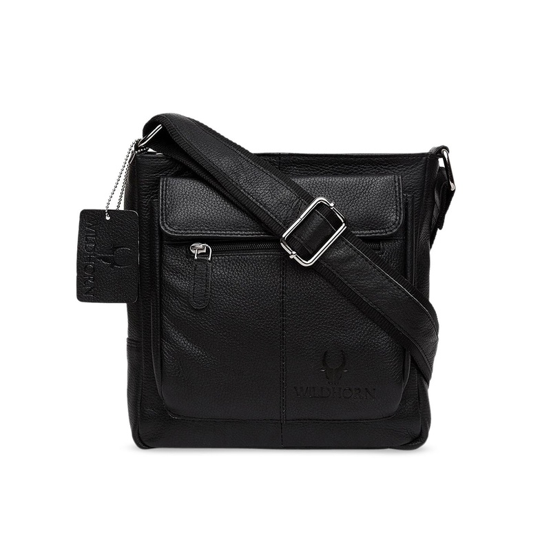 WildHorn Men Black Solid Genuine Leather Messenger Bag