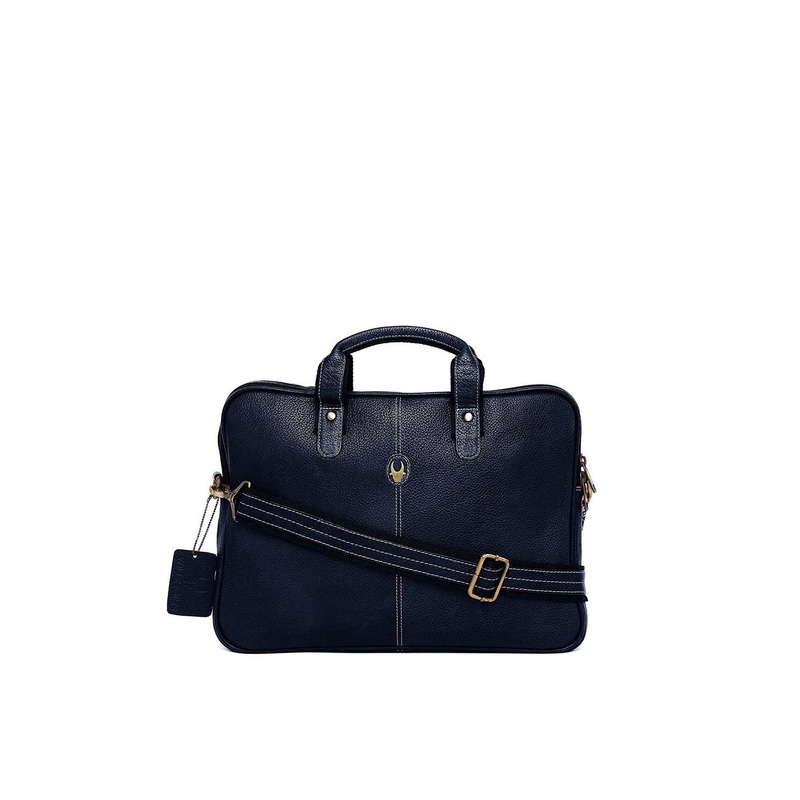 WildHorn Men Blue Leather Laptop Bag
