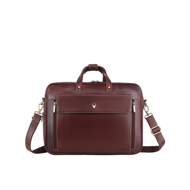 WildHorn Men Maroon Textured Genuine Leather 15 Inch Laptop Bag