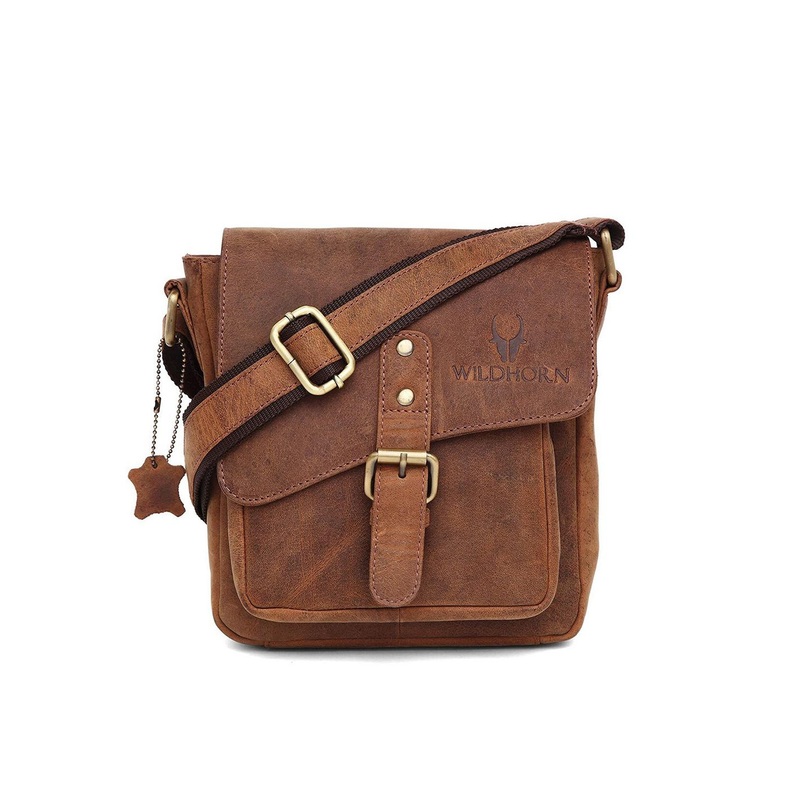 WildHorn Men Tan Solid Leather Sling Messenger Bag