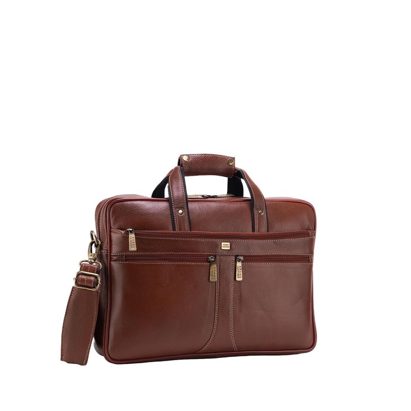 BRAND LEATHER Zip Closure Leather Laptop Bag With Detachable Sling Strap