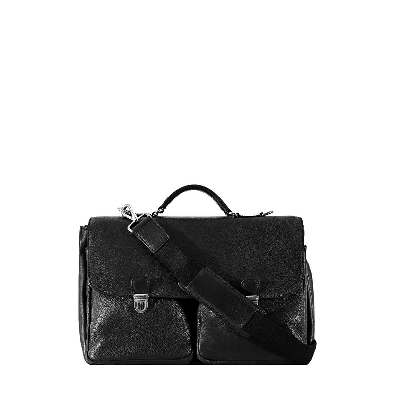 eske Men Black Textured Trolley Strap 2 Compartments 14 inch Leather Laptop Messenger Bag