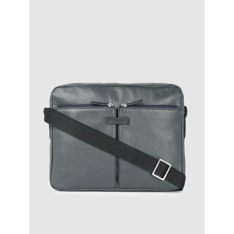 Hidesign Men Navy Blue Solid Leather Laptop Bag