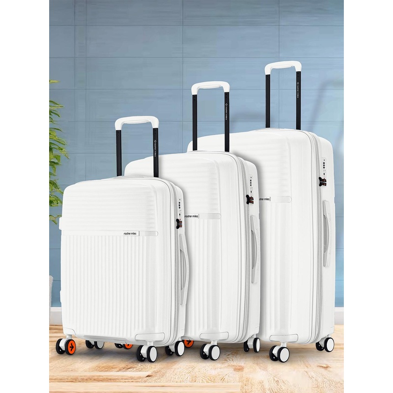 Krabi Expander TSA Lock Polypropylene Small-Medium-Large White Trolley Bags (55-65-75 cm)