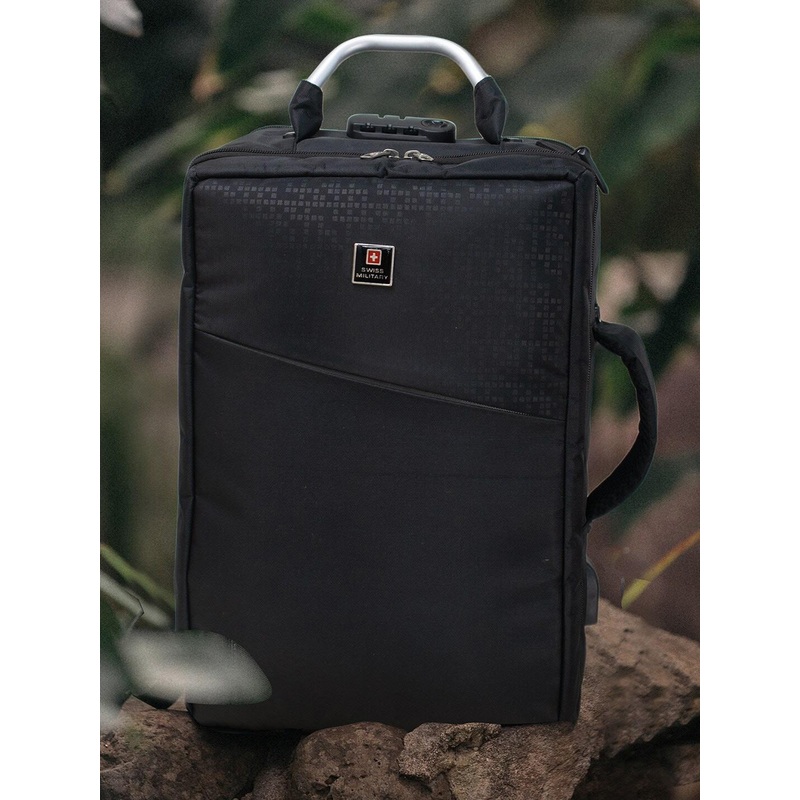 SWISS MILITARY Unisex Black & Grey Geometric Backpack