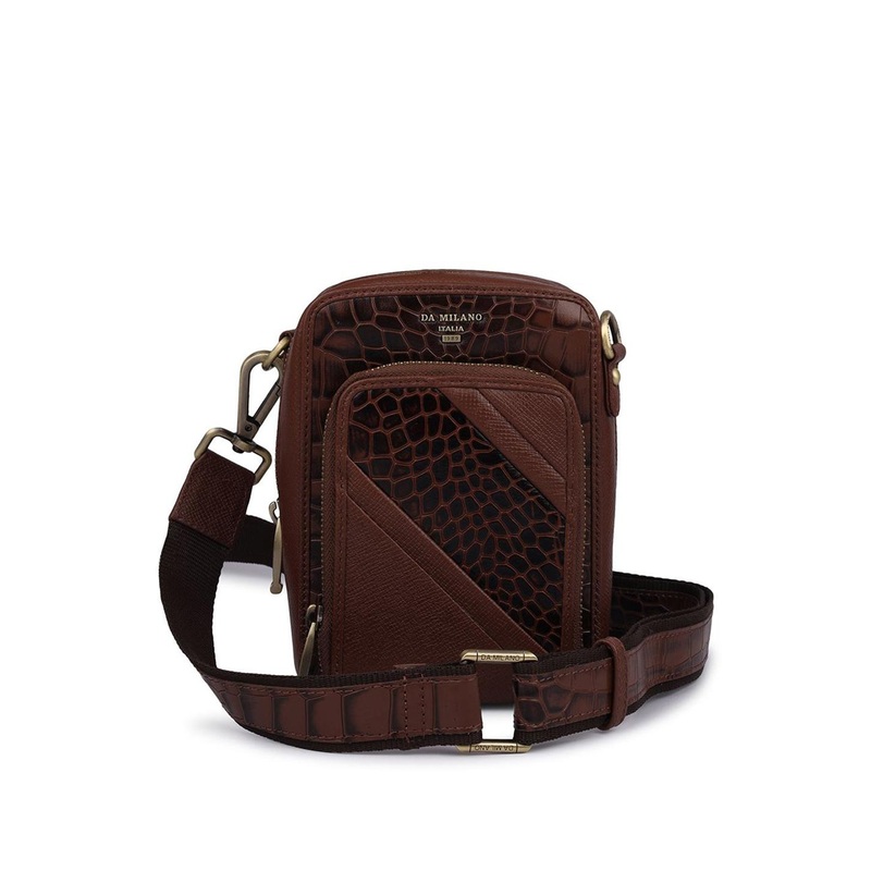 Da Milano Men Leather Textured Messenger Bag