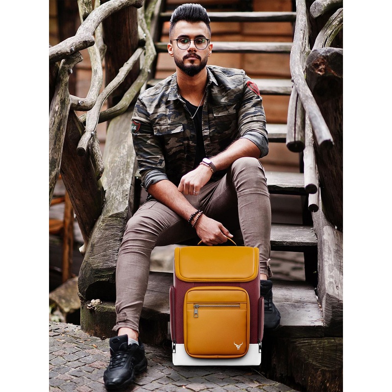 REDHORNS Unisex Colourblocked Contrast Detail Backpack with Anti-Theft