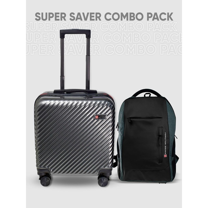 SWISS MILITARY Textured Hard-Sided Overnighter Trolley Bag & Laptop Backpack