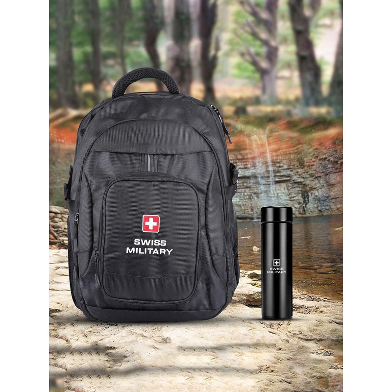 SWISS MILITARY Unisex Brand Logo  Backpack with Digital Vacuum Flask