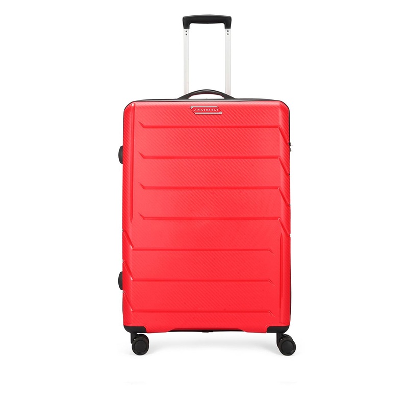 Aristocrat Chroma Red Large Hard Luggage 75cm Cabin Trolley Bag With 8 Wheel Spinner
